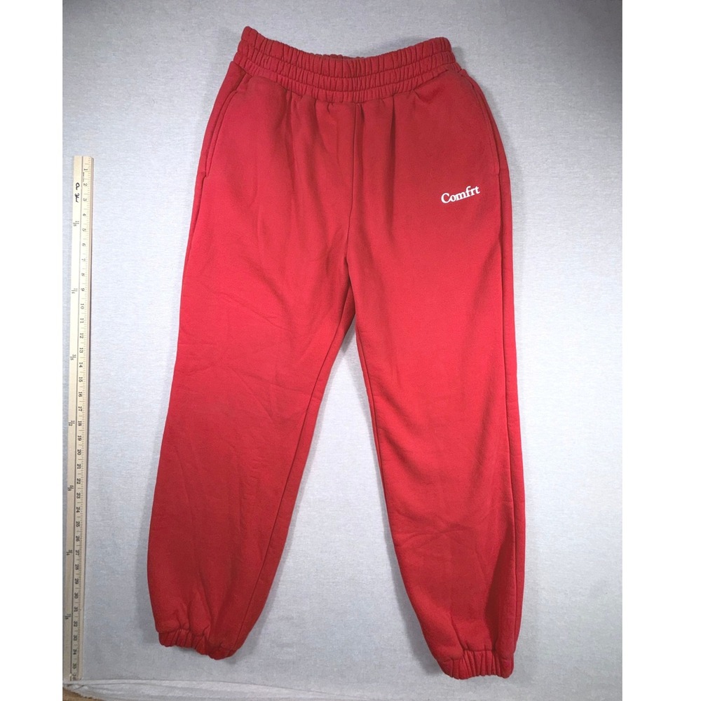 Comfrt Red Fleece Jogger Sweatpant Elastic Waist Relaxed Oversized Fit Large Gym